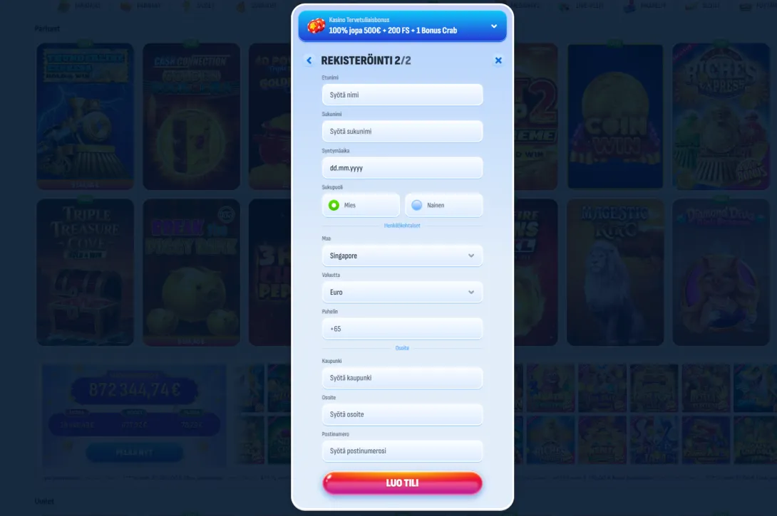 Rekisteröitymisprosessi Nomini Casinolla