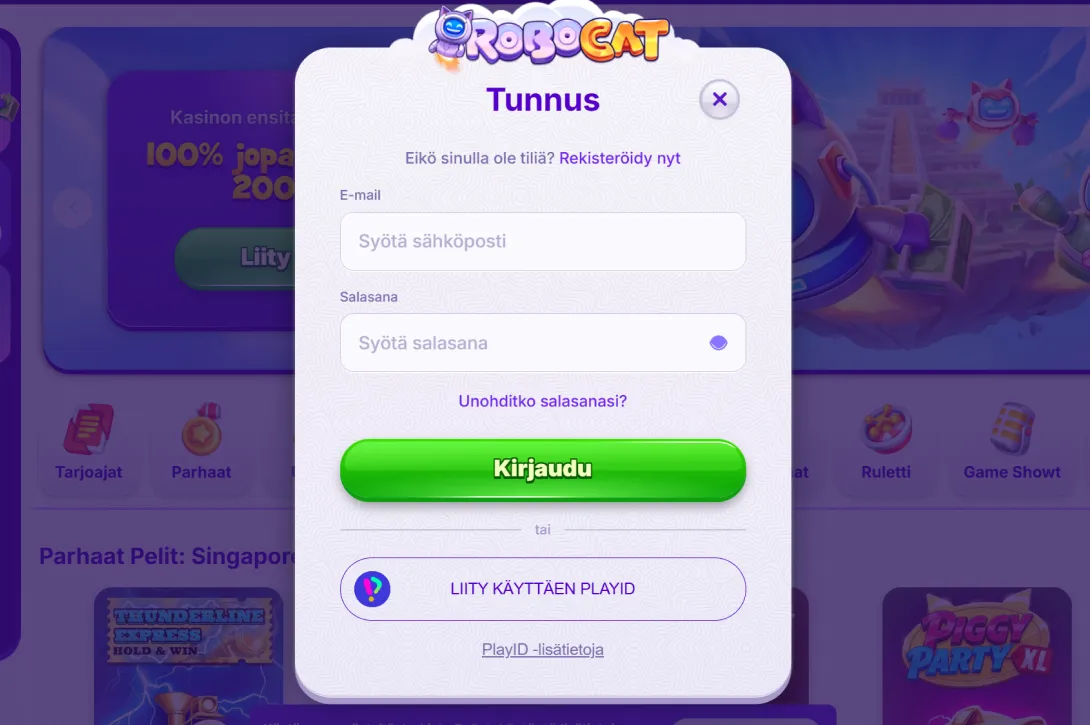 Miten kirjautua sisään RoboCat Casinolle